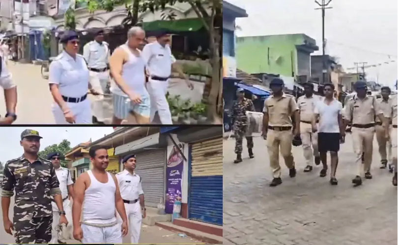 യഥാർഥ രാമരാജ്യം ഇങ്ങനെ; അറസ്റ്റ് ചെയ്ത തൃണമൂൽ നേതാക്കളെ അടിവസ്ത്രം മാത്രം ധരിപ്പിച്ച് തെരുവിലൂടെ നടത്തി പൊലീസ്